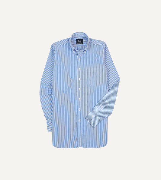 Drake's Blue Bengal Stripe Cotton Poplin Button-Down Shirt