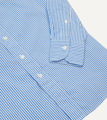 Drake's Blue Bengal Stripe Cotton Poplin Button-Down Shirt