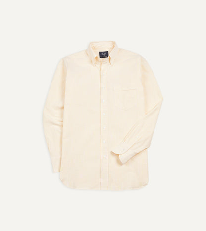 Drake's Yellow Ticking Stripe Cotton Oxford Cloth Button-Down Shirt