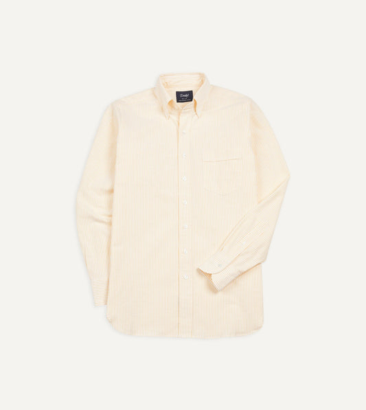 Drake's Yellow Ticking Stripe Cotton Oxford Cloth Button-Down Shirt