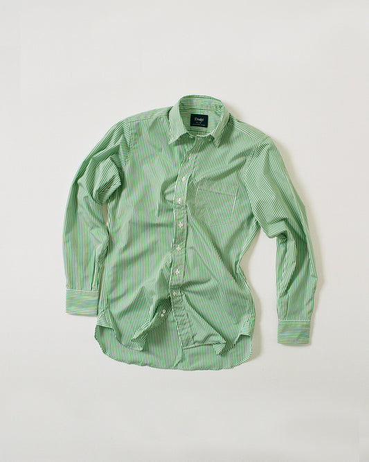 Drake's Green Narrow Stripe Cotton Poplin Button-Down Shirt