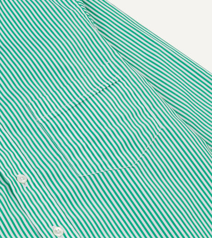 Drake's Green Narrow Stripe Cotton Poplin Button-Down Shirt