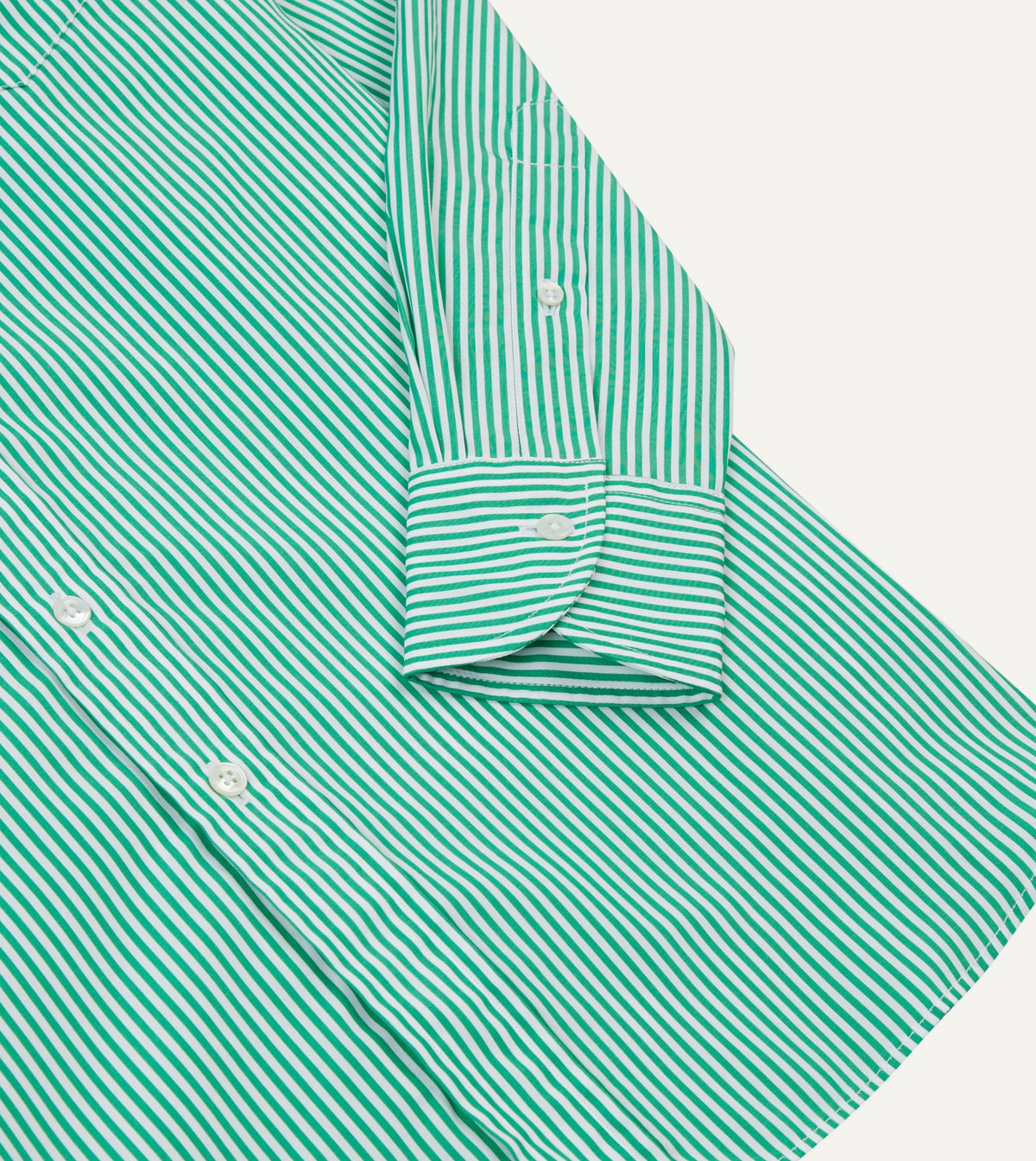 Drake's Green Narrow Stripe Cotton Poplin Button-Down Shirt