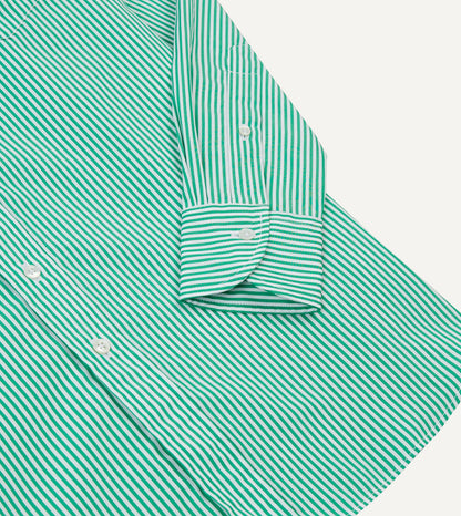 Drake's Green Narrow Stripe Cotton Poplin Button-Down Shirt