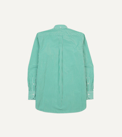 Drake's Green Narrow Stripe Cotton Poplin Button-Down Shirt