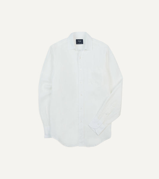 Drake's Ecru Linen Spread Collar Shirt
