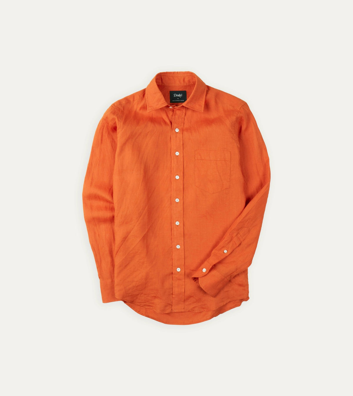Drake's Orange Linen Spread Collar Shirt