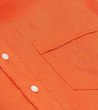 Drake's Orange Linen Spread Collar Shirt