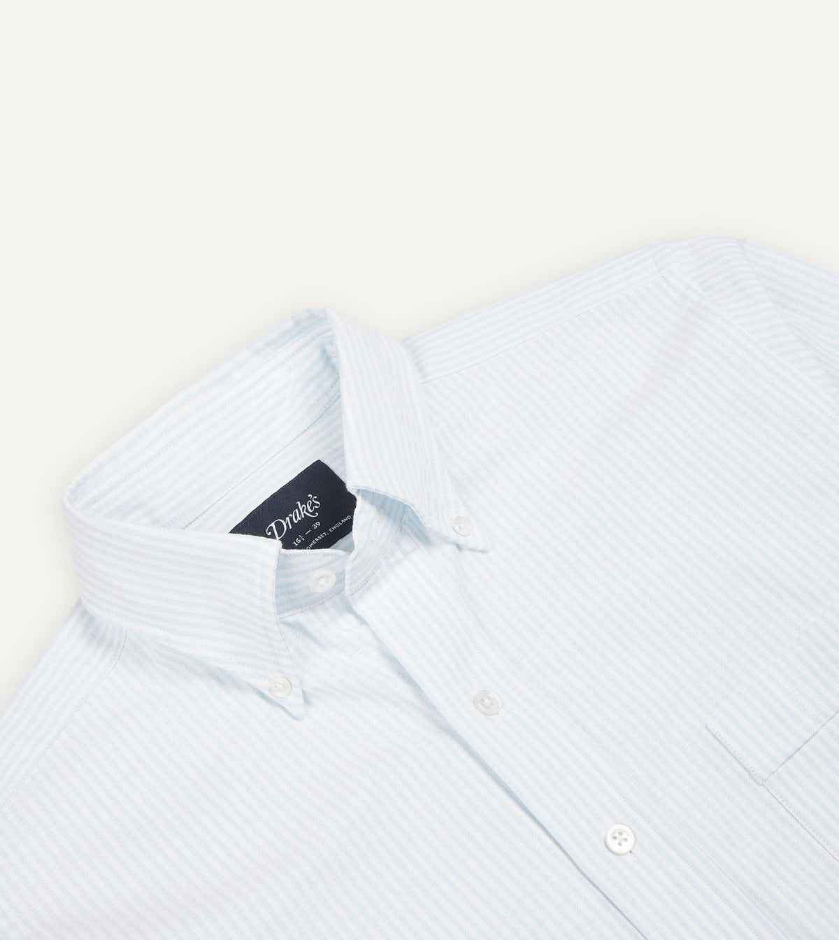 Drake's Sky Ticking Stripe Cotton Oxford Cloth Button-Down Shirt