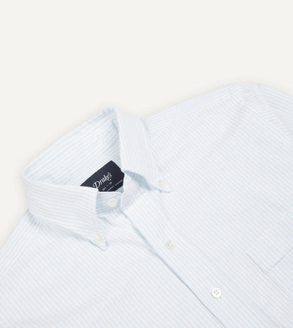 Drake's Sky Ticking Stripe Cotton Oxford Cloth Button-Down Shirt