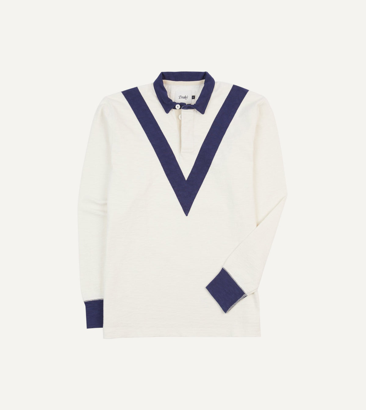 Drake's Ecru and Navy Chevron Flamé Cotton Rugby Shirt