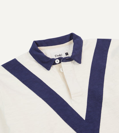 Drake's Ecru and Navy Chevron Flamé Cotton Rugby Shirt