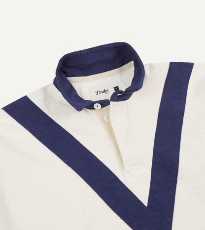 Drake's Ecru and Navy Chevron Flamé Cotton Rugby Shirt