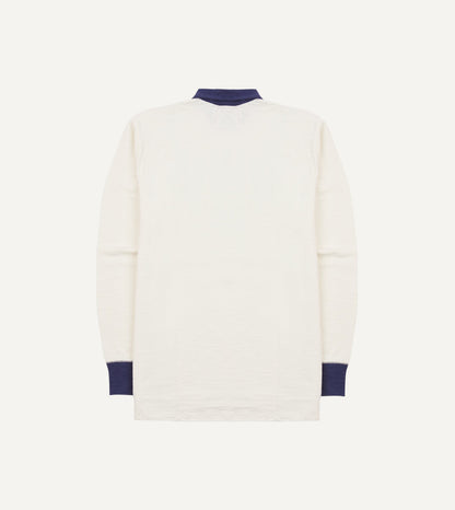 Drake's Ecru and Navy Chevron Flamé Cotton Rugby Shirt