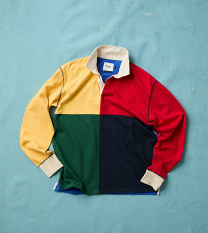 Drake's Colourblock Multi Panelled Cotton Rugby Shirt