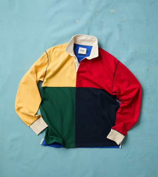 Drake's Colourblock Multi Panelled Cotton Rugby Shirt