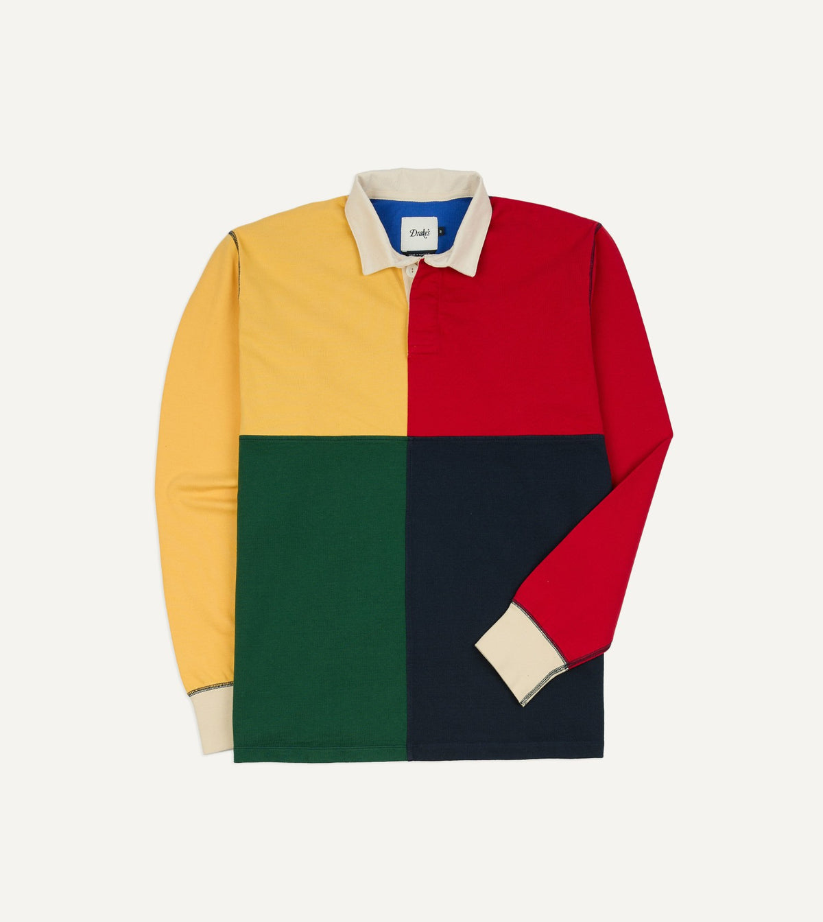 Drake's Colourblock Multi Panelled Cotton Rugby Shirt