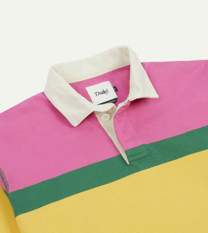Drake's Pink, Green, Yellow and Navy Multi Stripe Cotton Rugby Shirt
