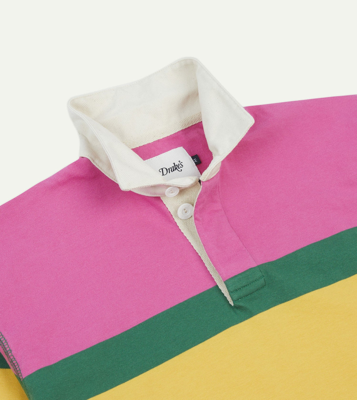 Drake's Pink, Green, Yellow and Navy Multi Stripe Cotton Rugby Shirt