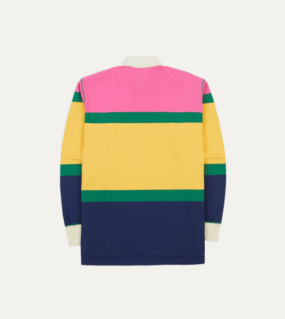 Drake's Pink, Green, Yellow and Navy Multi Stripe Cotton Rugby Shirt