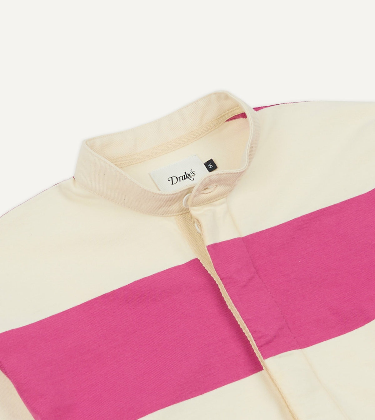 Drake's Pink and White Stripe Cotton Mandarin Collar Rugby Shirt