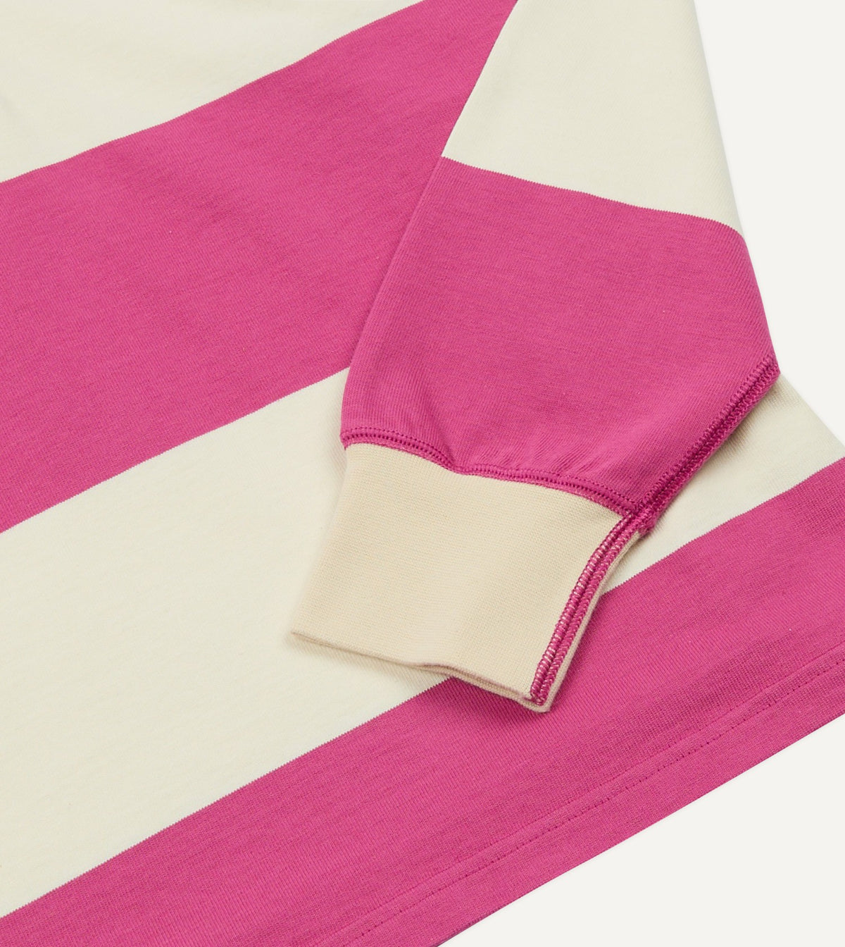 Drake's Pink and White Stripe Cotton Mandarin Collar Rugby Shirt