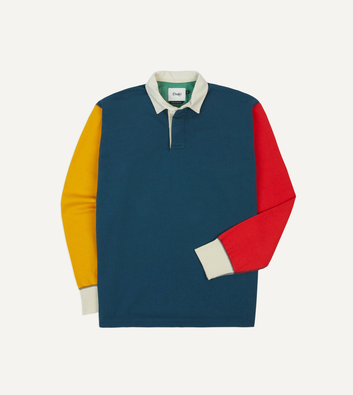Drake's Navy, Yellow, Red and Green Colourblock Cotton Rugby Shirt