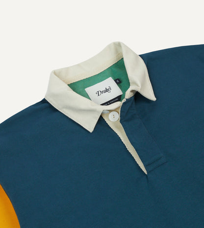Drake's Navy, Yellow, Red and Green Colourblock Cotton Rugby Shirt