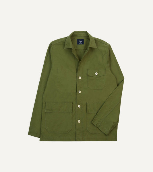 Drake's Olive Cotton Overshirt