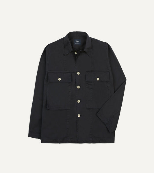 Drake's Navy Cotton Military Overshirt