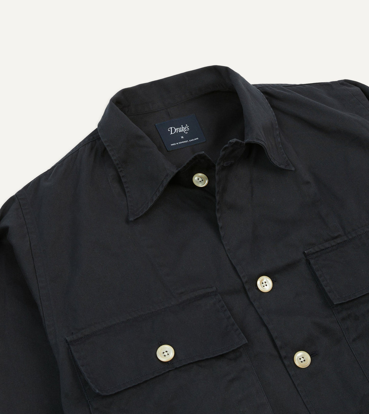 Drake's Navy Cotton Military Overshirt