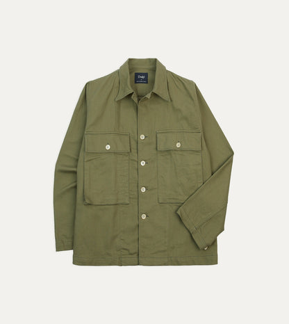 Drake's Green Cotton Twill Military Overshirt