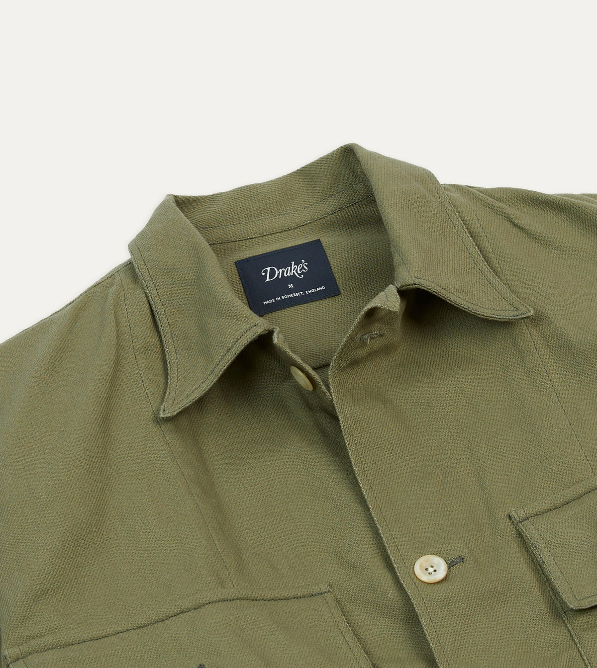 Drake's Green Cotton Twill Military Overshirt