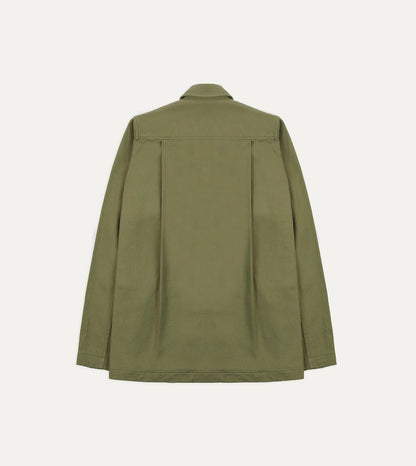 Drake's Green Cotton Twill Military Overshirt