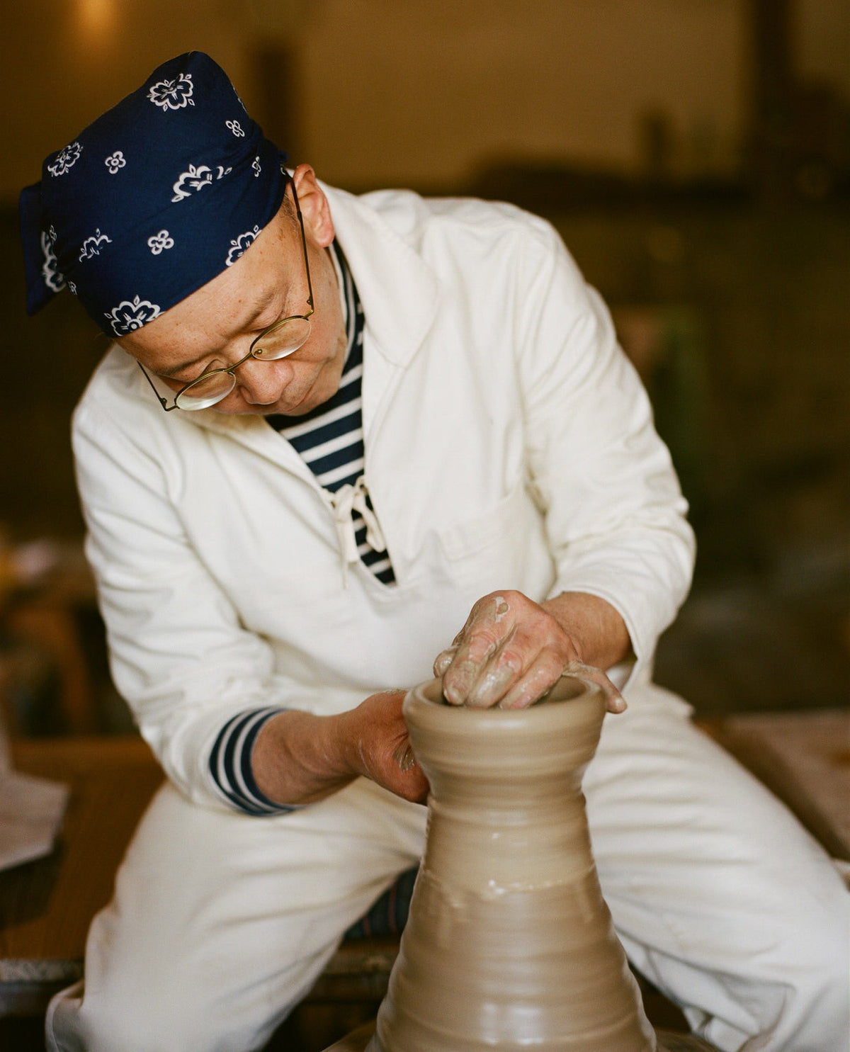 Drake's Ecru Cotton Tie Front Smock