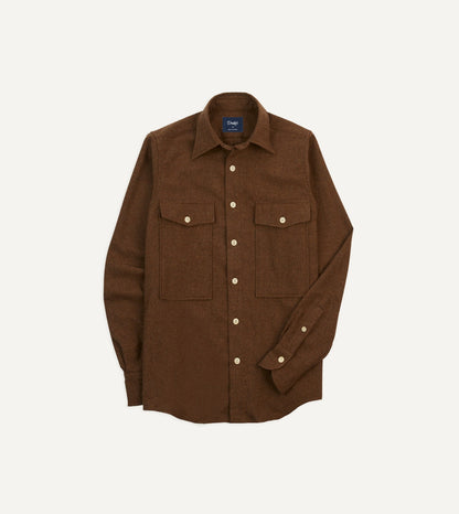 Drake's Brown Wool Two-Pocket Work Shirt