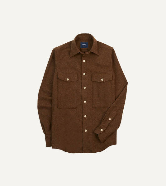 Drake's Brown Wool Two-Pocket Work Shirt
