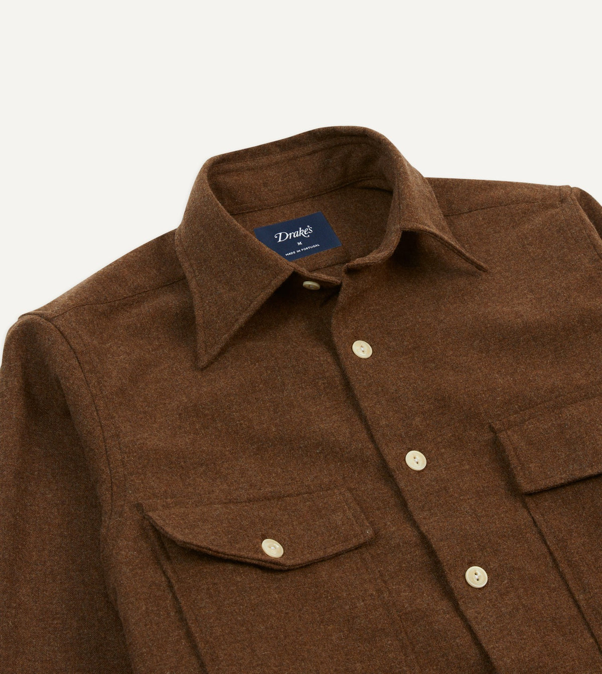 Drake's Brown Wool Two-Pocket Work Shirt