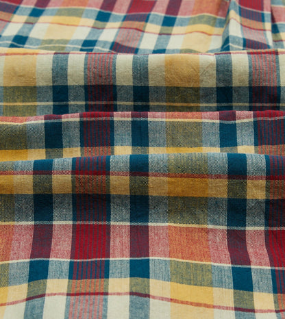 Drake's Yellow, Red and Blue Madras Check Cotton Button-Down Shirt