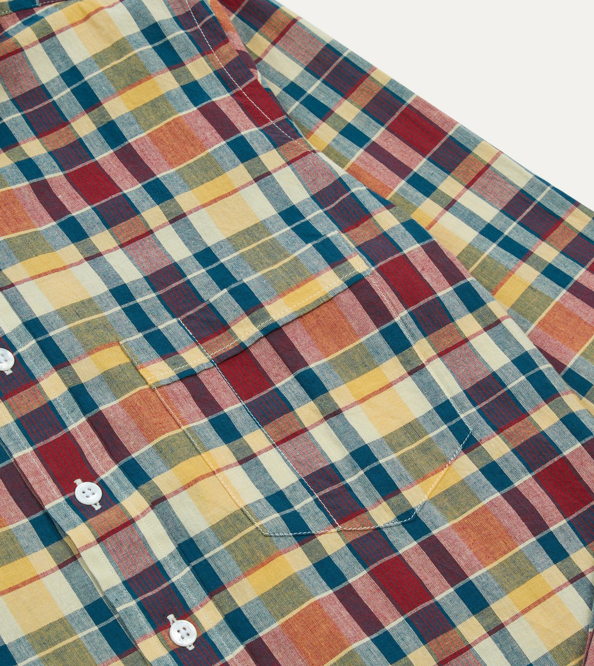 Drake's Yellow, Red and Blue Madras Check Cotton Button-Down Shirt