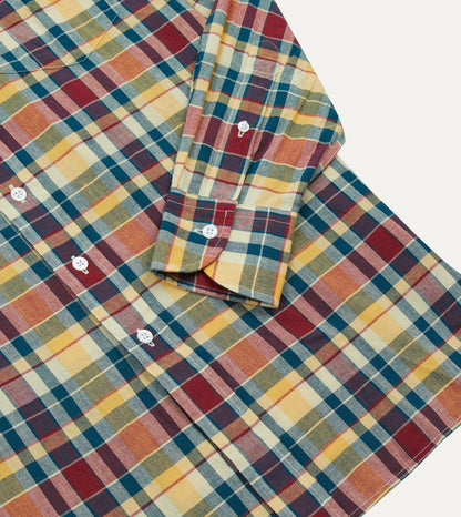 Drake's Yellow, Red and Blue Madras Check Cotton Button-Down Shirt