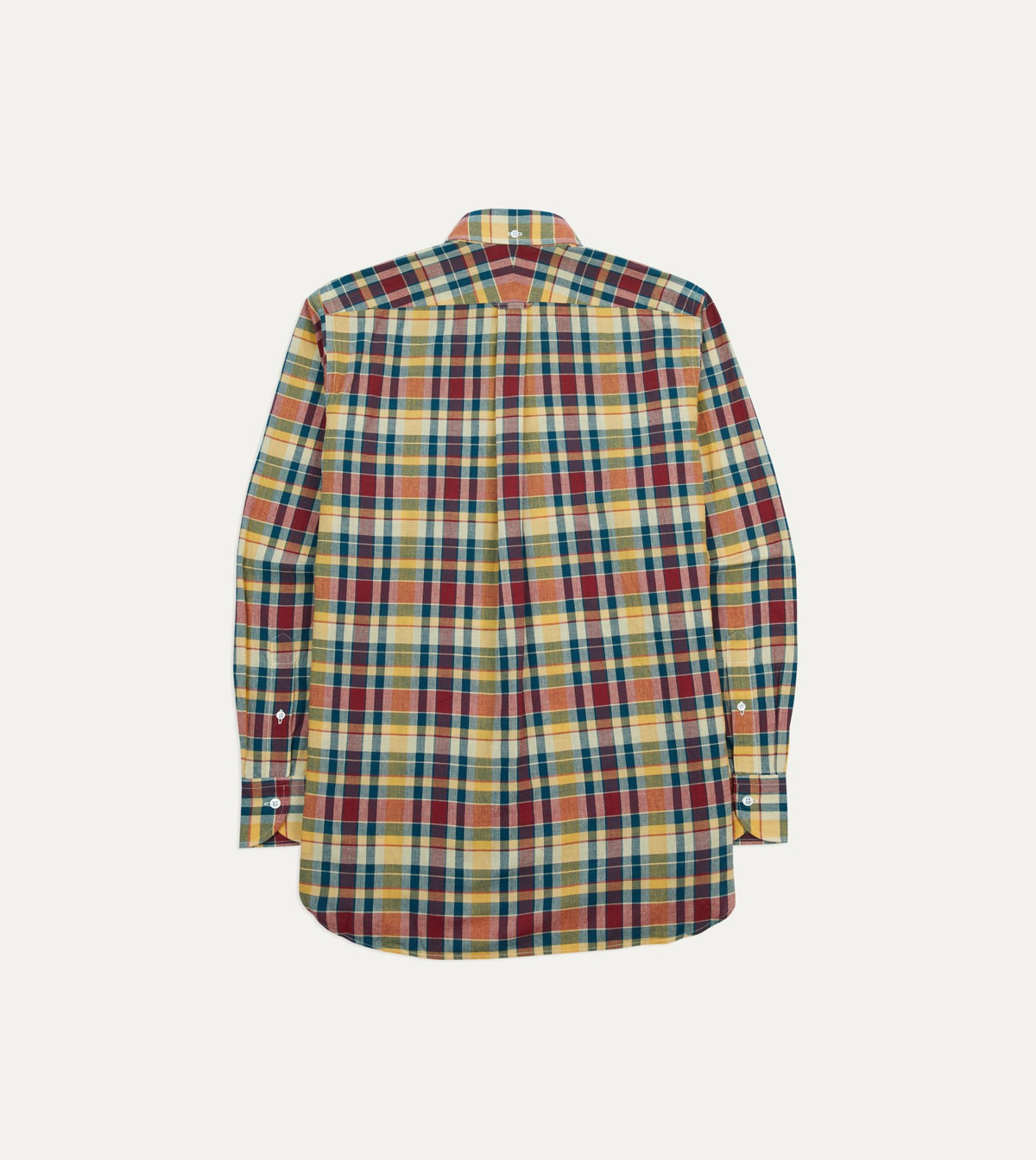Drake's Yellow, Red and Blue Madras Check Cotton Button-Down Shirt