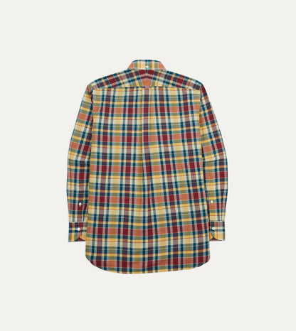 Drake's Yellow, Red and Blue Madras Check Cotton Button-Down Shirt
