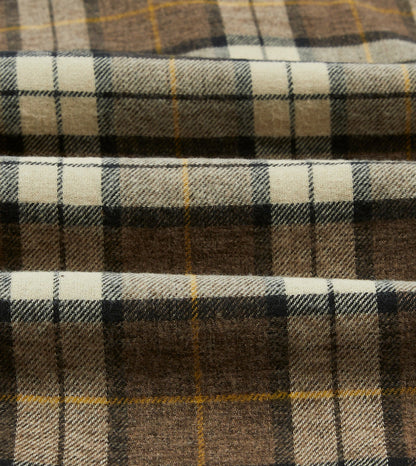 Drake's Brown Check Brushed Cotton Two-Pocket Work Shirt