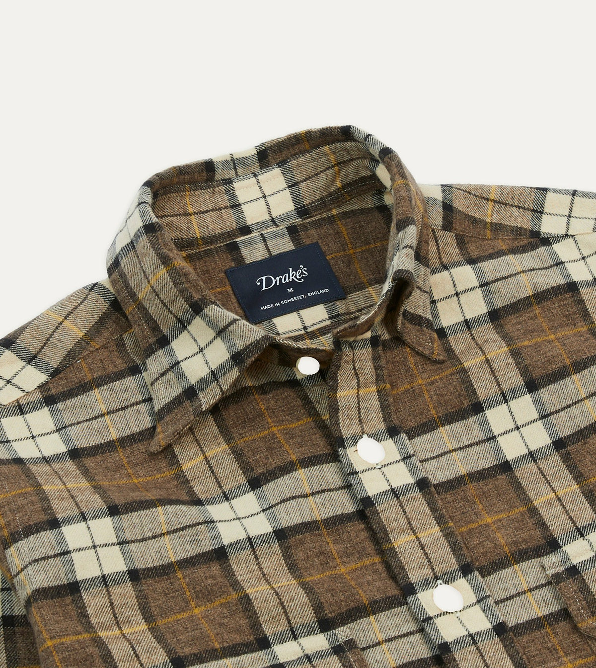 Drake's Brown Check Brushed Cotton Two-Pocket Work Shirt