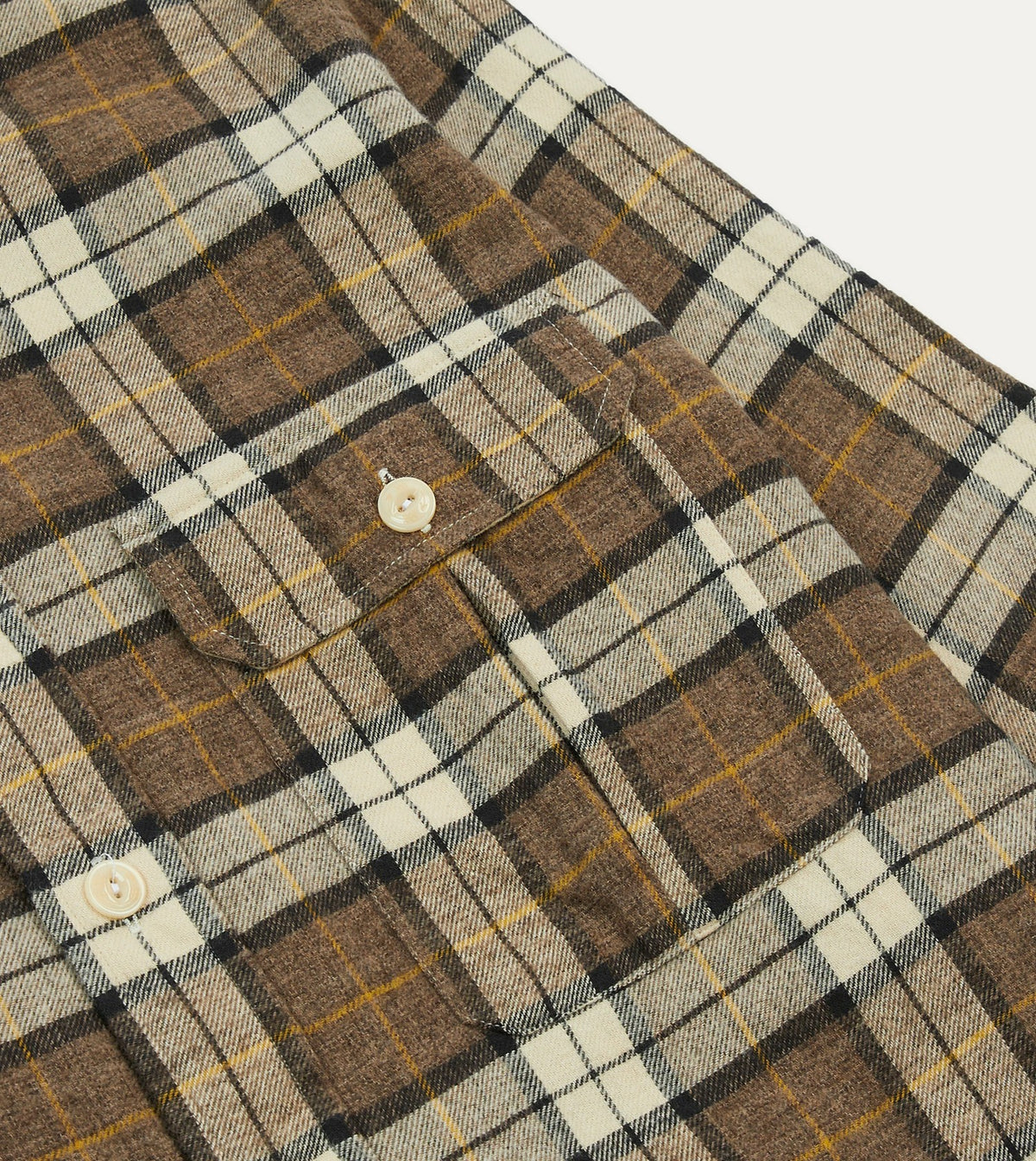 Drake's Brown Check Brushed Cotton Two-Pocket Work Shirt