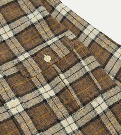 Drake's Brown Check Brushed Cotton Two-Pocket Work Shirt