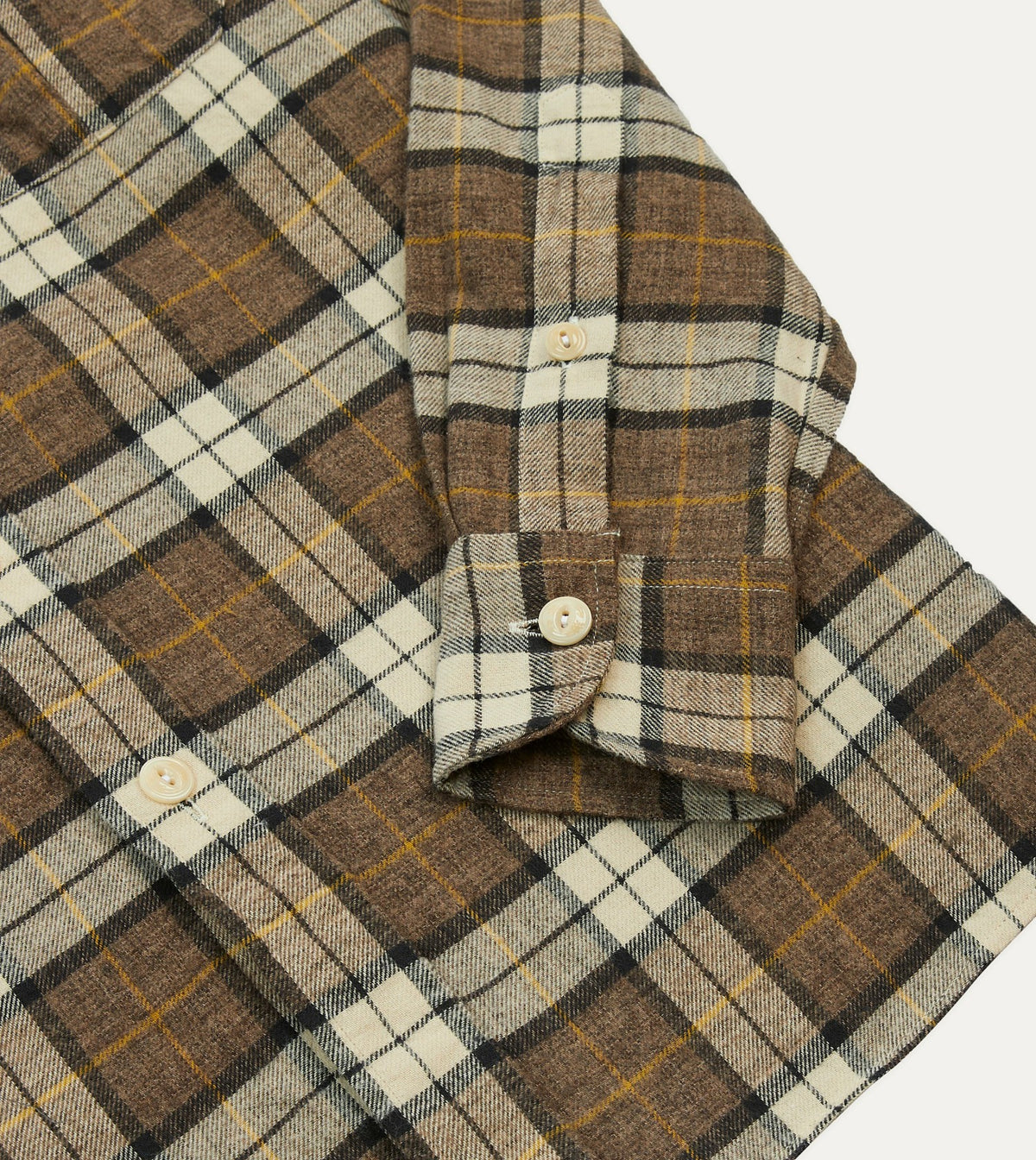 Drake's Brown Check Brushed Cotton Two-Pocket Work Shirt