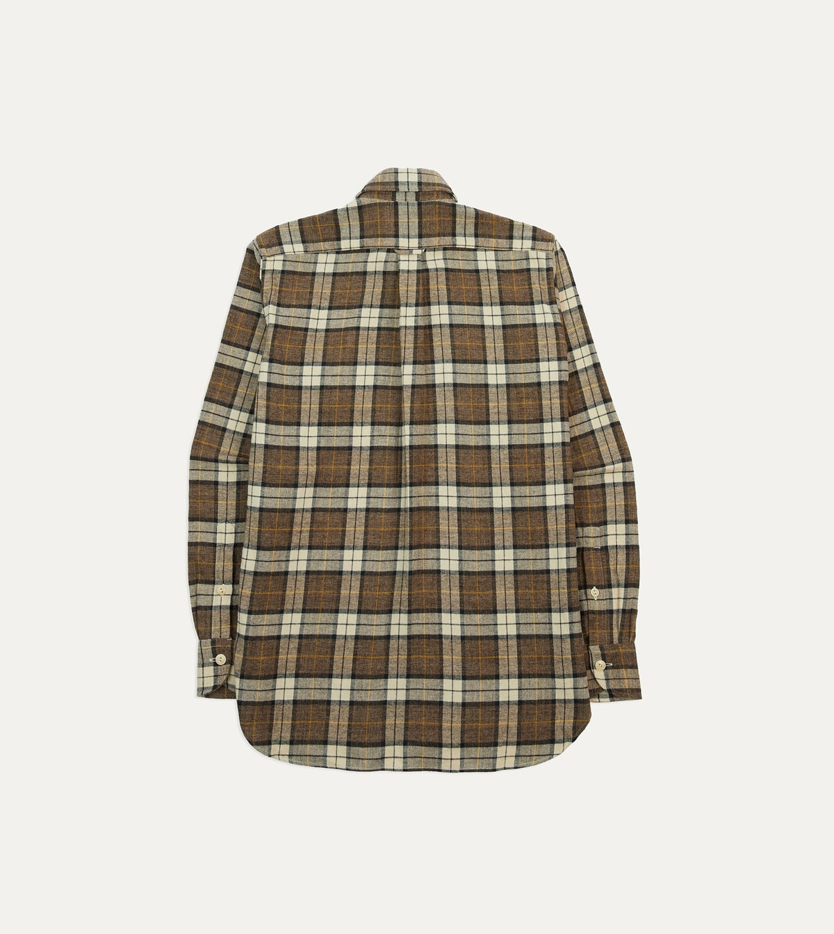 Drake's Brown Check Brushed Cotton Two-Pocket Work Shirt