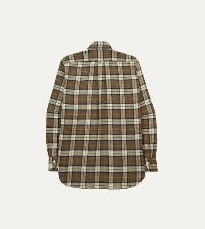 Drake's Brown Check Brushed Cotton Two-Pocket Work Shirt